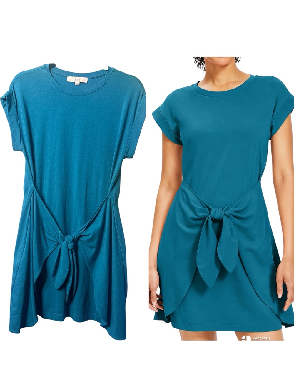 LOFT Petites Teal Tie Front T-Shirt Dress Medium Petite